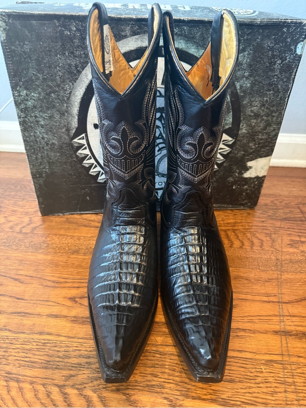 Grinders Carolina Black Croc Leather Western Cowboy Boots – US 11/EU 44/MEX 29